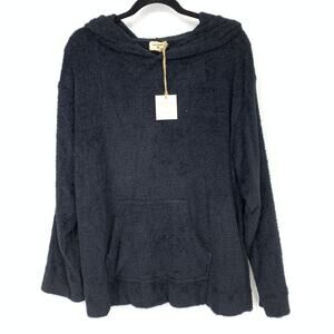 World Market Women's Size O/S Fuzzy Pullover Hoodie Black NWT